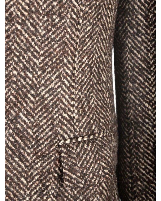 Tagliatore Brown Herringbone Wool Blend Coat for men