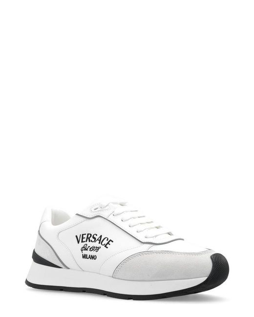 Versace White Milano Logo-embroidered Panelled Sneakers