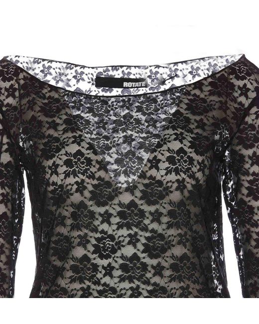 ROTATE BIRGER CHRISTENSEN Black Floral-lace Boat-neck Top