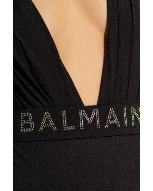 Balmain Black One-Piece Swimsuit With Logo