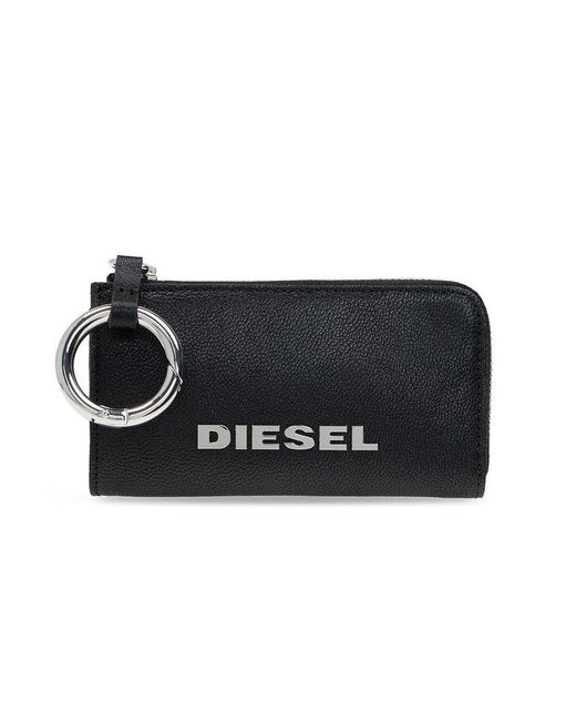 DIESEL Logo Plaque Zipped Card Holder in Black Lyst UK