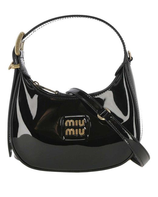 Miu Miu Black Logo Lettering Zipped Tote Bag