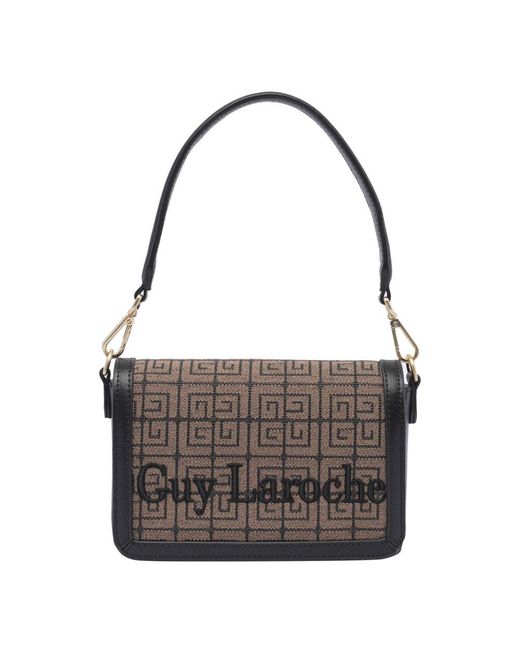 Guy Laroche Black Logo Embroidered Foldover-top Shoulder Bag