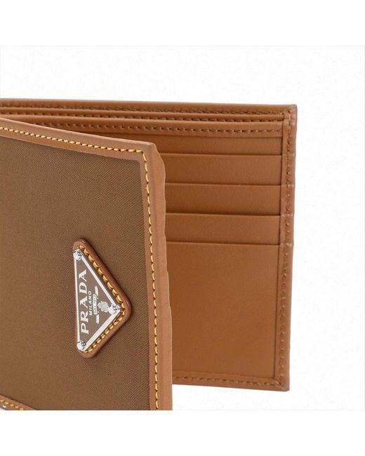 Prada Brown Compact Calf Leather Wallet With Polyamide Finish for men