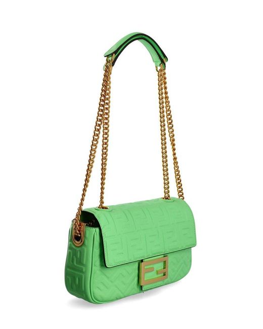 Fendi Green Baguette Midi Ff Leather Shoulder Bag