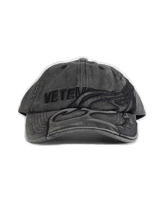 Vetements Gray Logo Embroidered Curved Peak Cap for men