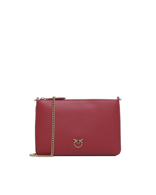 Pinko Red Logo Plaque Chain-linked Clutch Bag