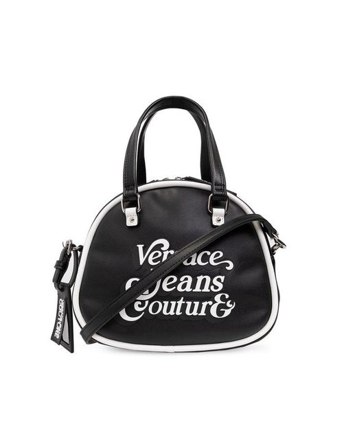 Versace Jeans Black Logo Patch Bowling Tote Bag
