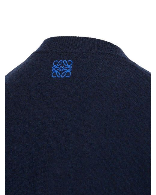 Loewe Blue Anagram-embroidered V-neck Jumper