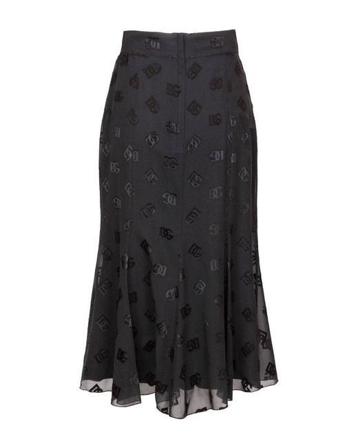 Dolce & Gabbana Black Logo-embroidered Midi Skirt