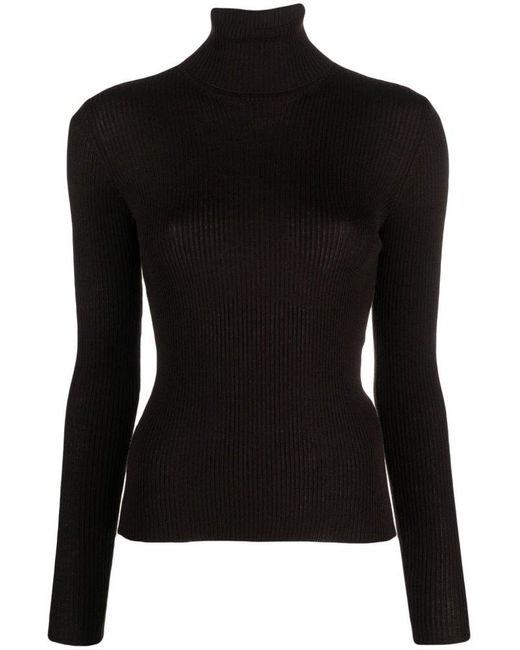 Roberto Collina Roll Neck Knitted Sweater in Black | Lyst