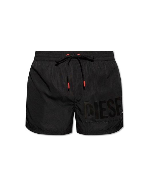 DIESEL Black Swim Shorts With Logo for men