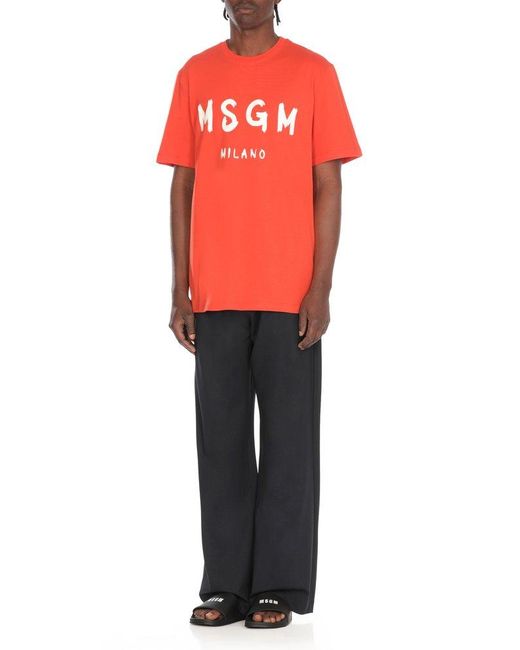 MSGM Logo Printed Crewneck T-Shirt in Orange for Men | Lyst