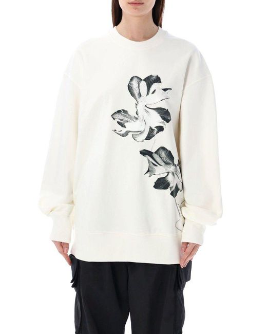 Y-3 White Floral Printed Crewneck Sweatshirt for men