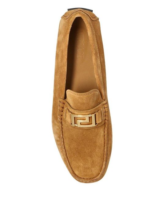Versace Brown Logo-Engraved Loafers for men