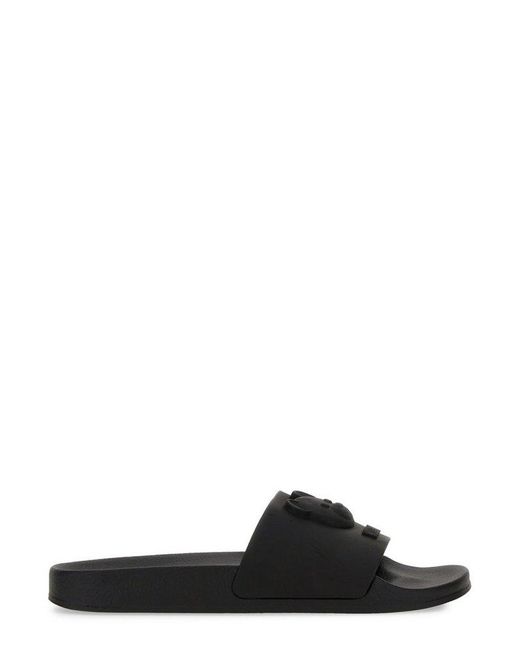 Moschino Black Logo Embossed Slip-on Sandals