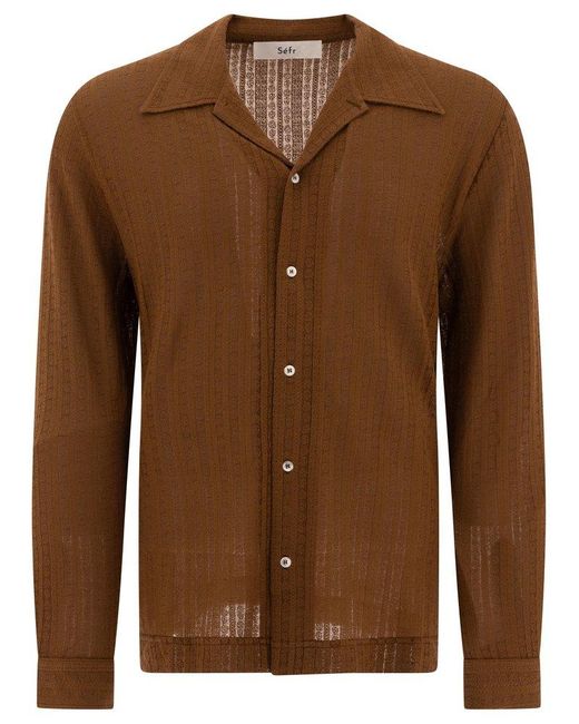 Séfr Brown Patterned Button-Down Shirt for men
