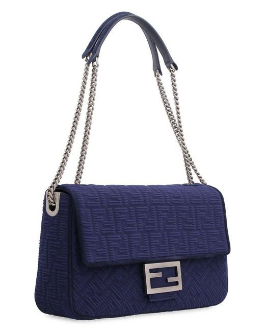 Fendi Blue Baguette Chain Large Shoulder Bag