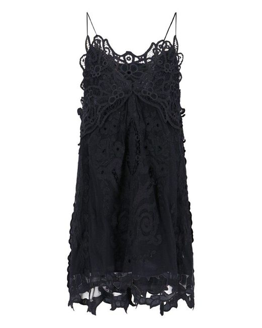 Isabel Marant Black Virginia Guipure-laced V-neck Mini Dress
