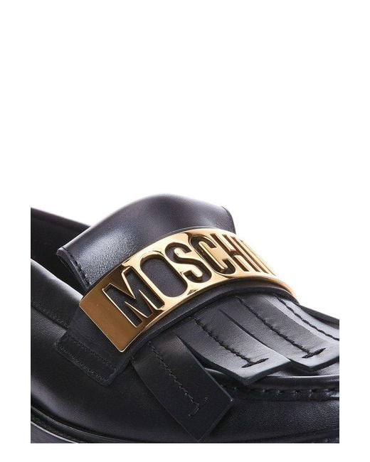 Moschino Black Logo Plaque Slip-on Loafers for men