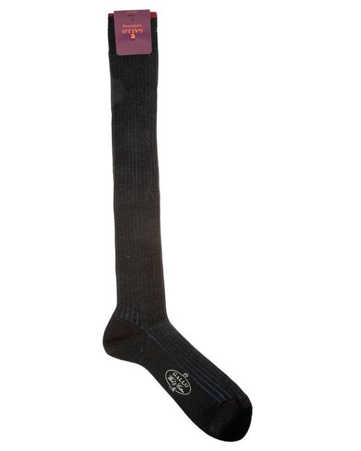 Gallo Black Ribbed Knee-High Socks for men