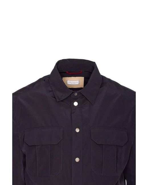Brunello Cucinelli Blue Water-Resistant Shirt-Style Unlined Outerwear Jacket for men