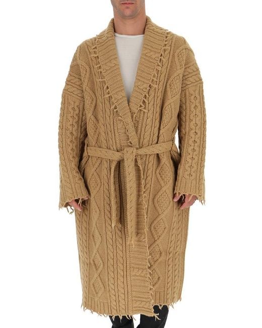 Alanui Wool Cable Knit Robe Cardigan in Beige (Natural) for Men Lyst