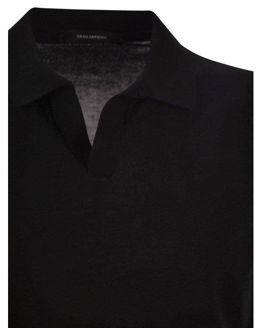 Tagliatore Black Basic Short-Sleeved Cotton Polo Shirt for men