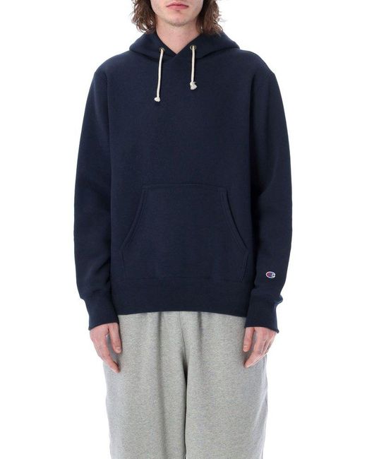 Champion Blue Logo Patch Drawstring Hoodie for men
