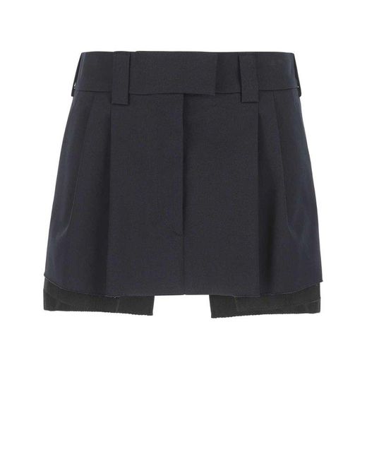 Miu Miu Black Navy Blue Cotton Mini Skirt