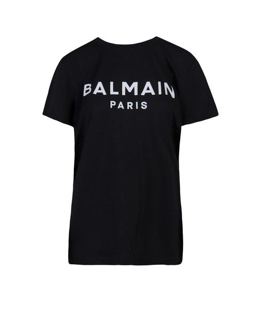 Balmain Black Logo Printed Crewneck T-shirt for men