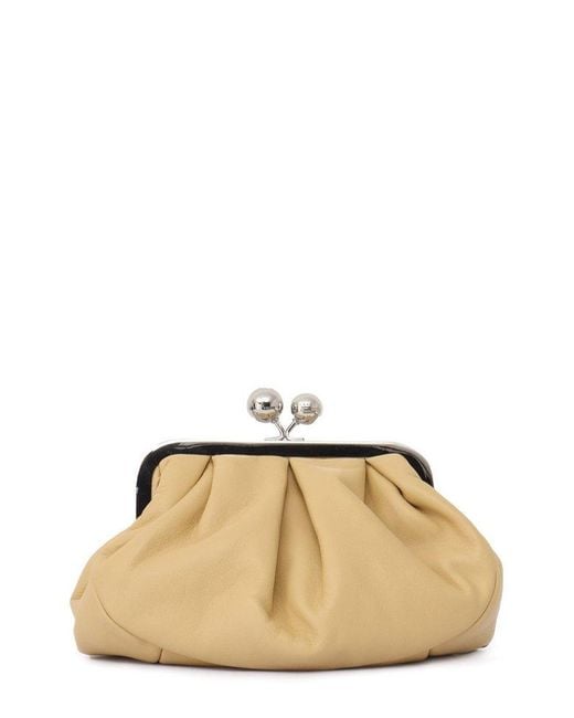Weekend by Maxmara Natural Logo Detailed Chain-Link Cluth Bag