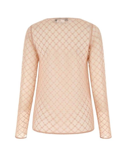 Gucci Natural GG Embroidered Mesh Top
