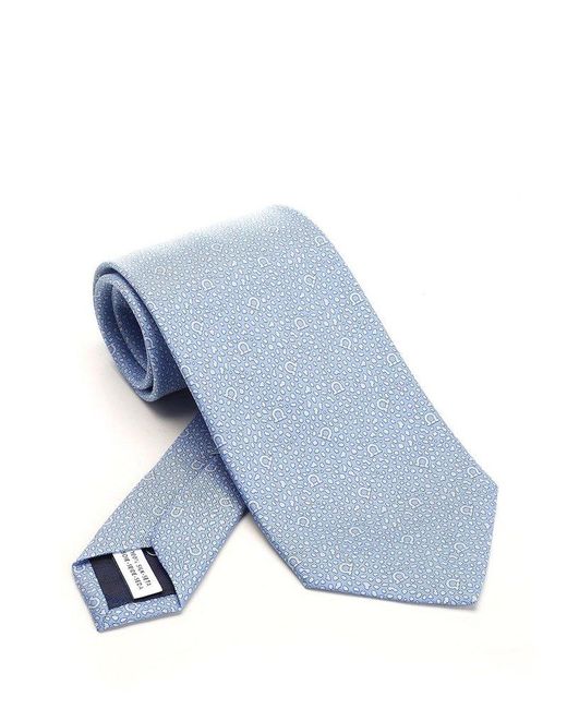 Ferragamo Blue Ferragamo Gancini-printed Pointed-tip Tie for men
