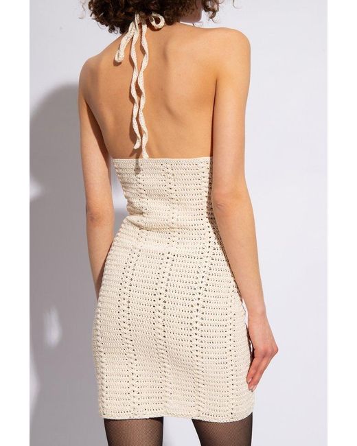 The Mannei White Halter Neck Crochet Dress