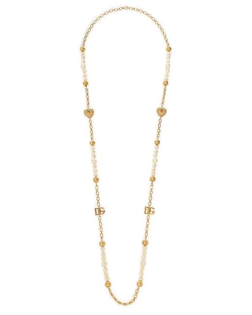 Dolce & Gabbana White Logo Plaque Chain-linked Necklace