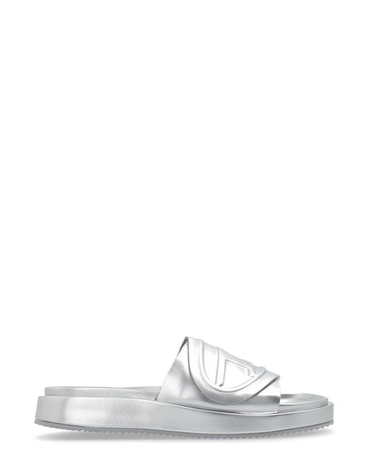 DIESEL White Sa-slide D Oval Metallic Sandals