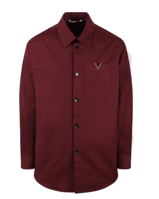 Valentino Red Vlogo Plaque Straight Hem Shirt for men