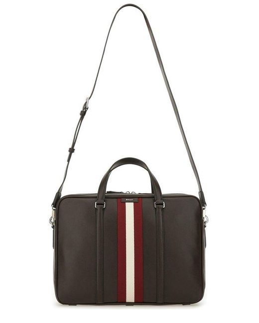 Bally Black Code Logo Printed Striped Briefcase for men