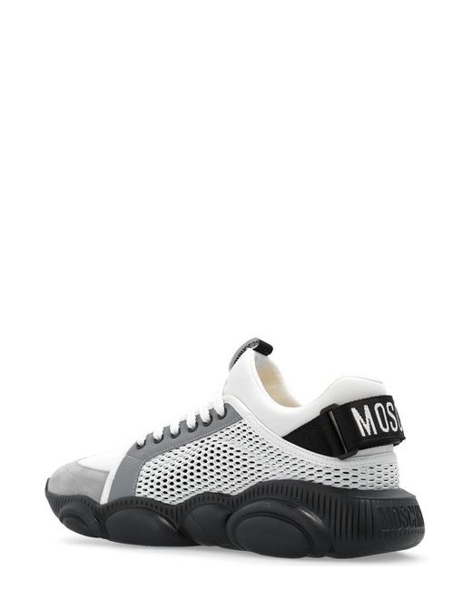 Moschino White Mesh-panelled Lace-up Chunky Sneakers for men