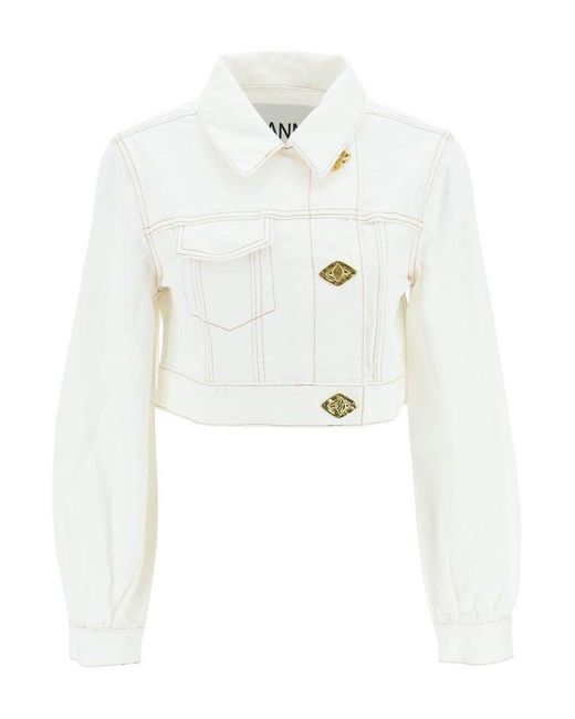 Ganni White Cropped Denim Jacket