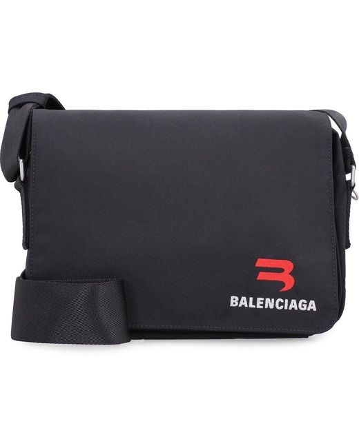 Balenciaga Explorer Logo Embroidered Small Messenger Bag in Black for