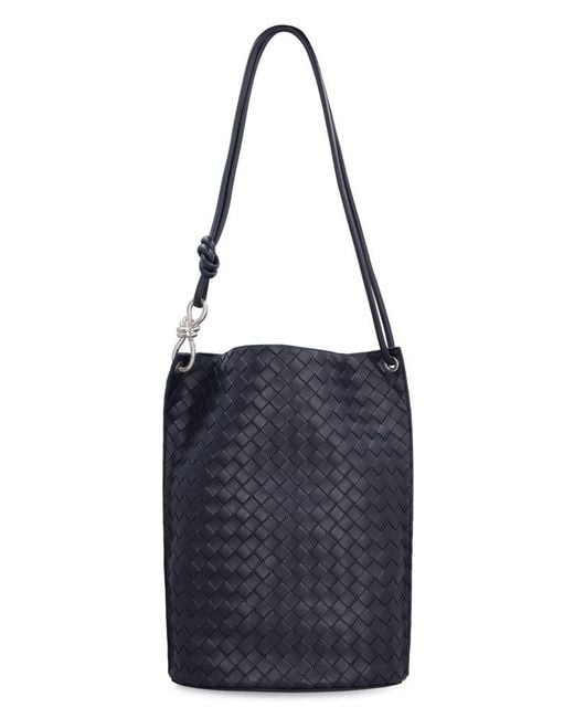 Bottega Veneta Black Leather Shoulder Strap Intrecciato Knot Hobo Bag