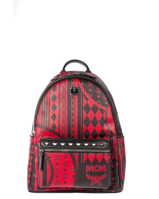 MCM Red Stark Baroque Print Backpack
