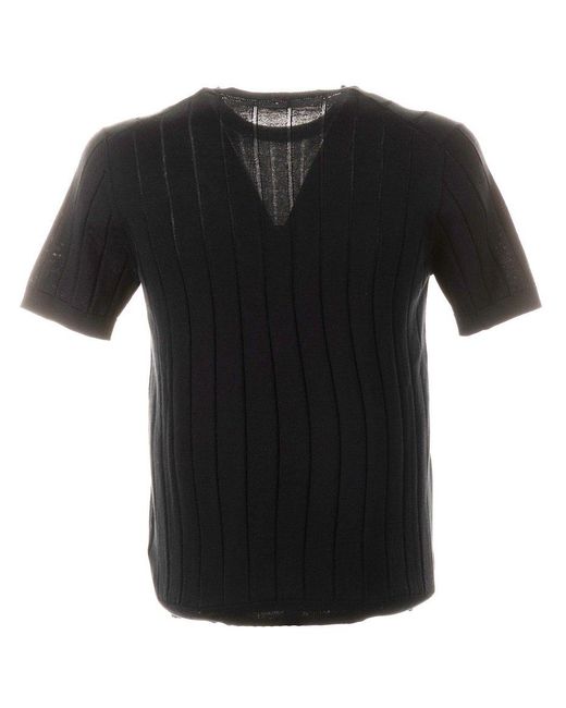 Tagliatore Black Crewneck Knitted T-shirt for men