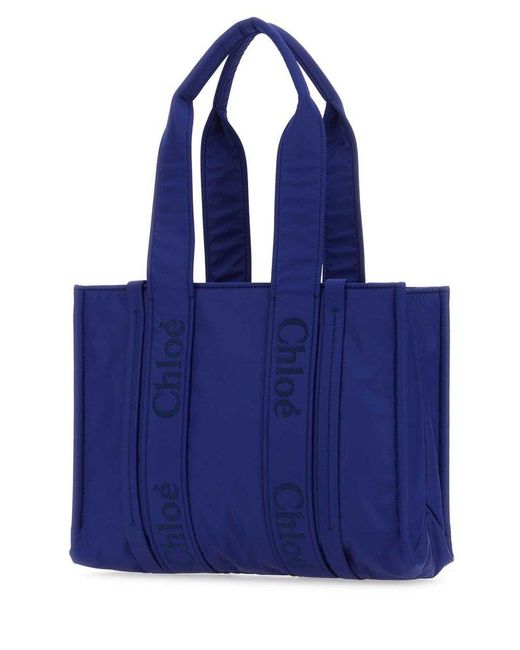 Chloé Blue Electric Nylon Medium Woody Shopping Bag
