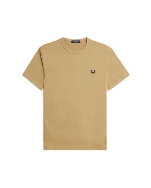 Fred Perry Natural Ringer Logo-embroidered Crewneck T-shirt for men