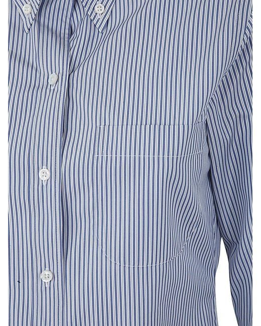 Thom Browne Blue Buttoned Striped Maxi Shirt Dress
