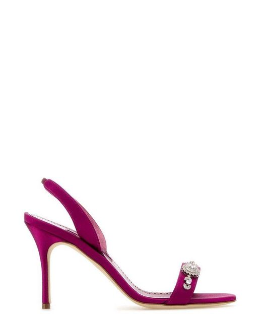 Manolo Blahnik Pink Lamisan Embellished Slingback Sandals