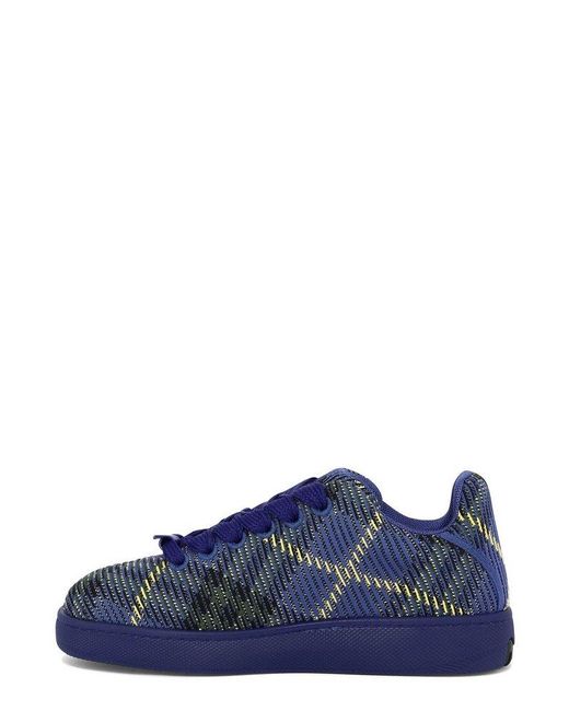 Burberry Blue Check Knit Low-top Sneakers for men